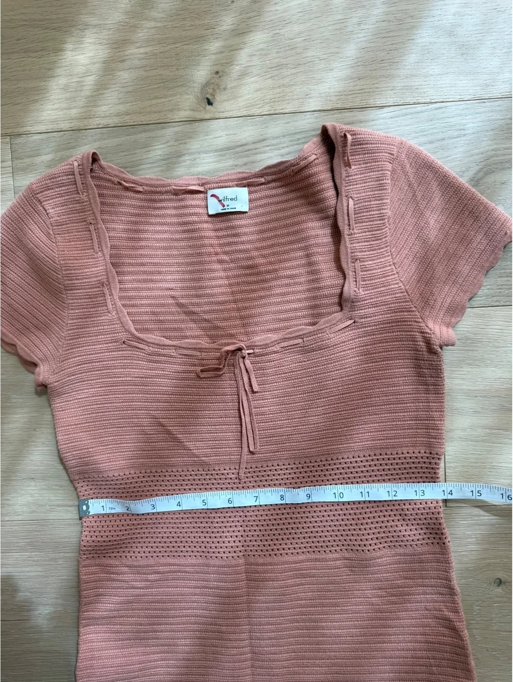 Aritzia Wilfred Reception Dress Soft Terracotta Crochet Knit Tie Front Size M